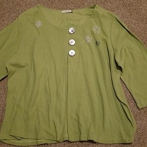 Chalet Light Green Half Button Down Top